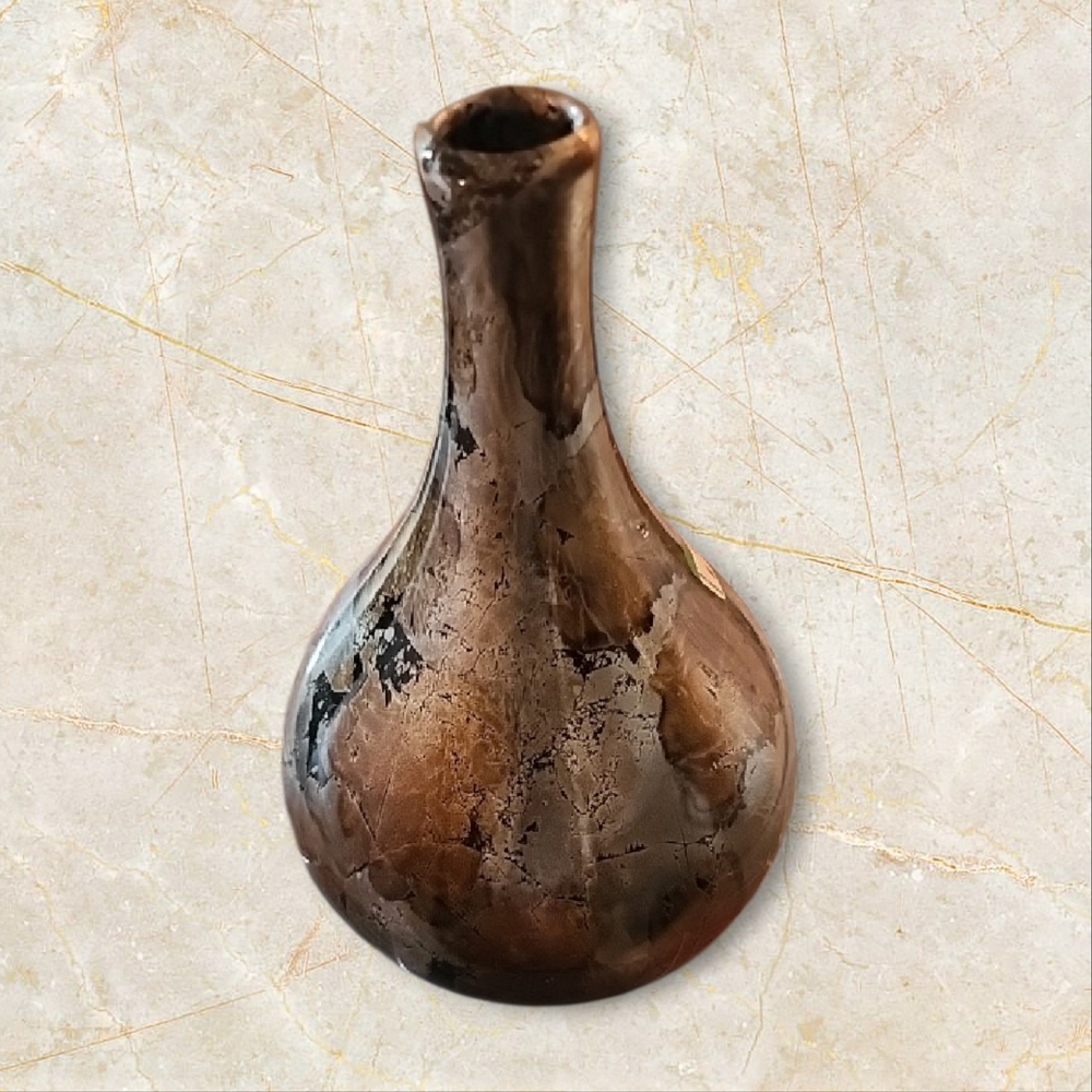 Ceramic vase with metallic bronze/copper raku glaze